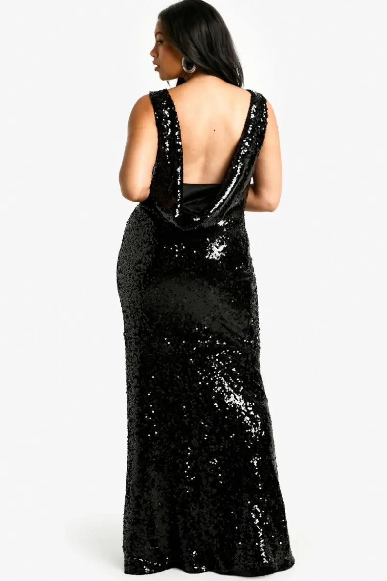 Maxi Dresses*boohoo Plus Sequin High Neck Cowl Back Maxi Dress black