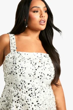 Skater Dresses|Mini Dresses*boohoo Plus Sequin Milkmaid Skater Dress cream