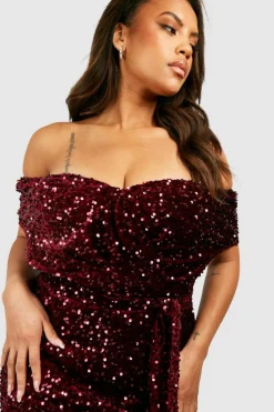 Wrap Dresses|Midi Dresses*boohoo Plus Sequin Off The Shoulder Wrap Midi Dress berry