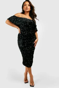 Bodycon Dresses|Midi Dresses*boohoo Plus Sequin Off The Shoulder Midi Dress black