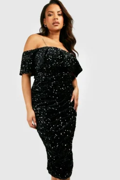 Bodycon Dresses|Midi Dresses*boohoo Plus Sequin Off The Shoulder Midi Dress black