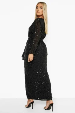 Smock Dresses|Maxi Dresses*boohoo Plus Sequin Split Maxi Dress black