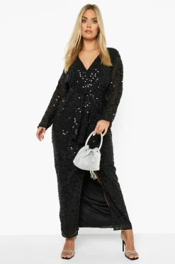 Smock Dresses|Maxi Dresses*boohoo Plus Sequin Split Maxi Dress black
