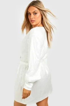 Wrap Dresses*boohoo Plus Sequin Wrap Dress white