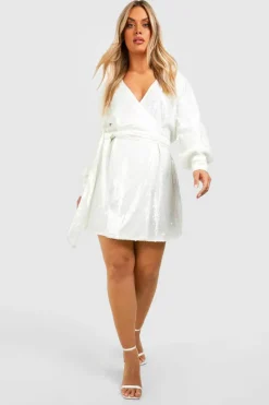 Wrap Dresses*boohoo Plus Sequin Wrap Dress white