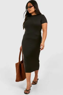 T-Shirt Dresses|Shirt Dresses*boohoo Plus Short Sleeve Longline Midi T-shirt Dress black
