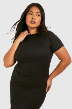 T-Shirt Dresses|Shirt Dresses*boohoo Plus Short Sleeve Longline Midi T-shirt Dress black