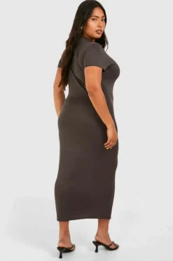 T-Shirt Dresses|Shirt Dresses*boohoo Plus Short Sleeve Longline Midi T-shirt Dress charcoal
