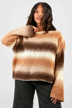Jumpers|Knitwear*boohoo Plus Slash Neck Ombre Knit Jumper chocolate