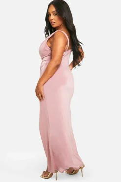 Wrap Dresses*boohoo Plus Slinky Ruched Wrap Maxi Dress blush