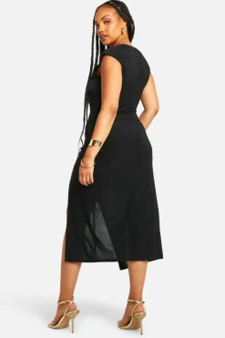 Mini Dresses|Midi Dresses*boohoo Plus Slinky Twist Deatil Midi Dress black