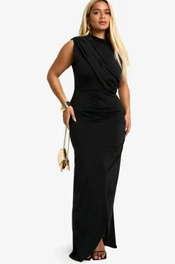 Wrap Dresses*boohoo Plus Slinky Wrap Detail Maxi Dress black