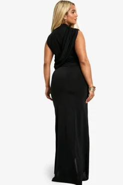 Wrap Dresses*boohoo Plus Slinky Wrap Detail Maxi Dress black