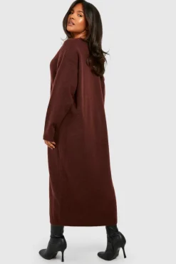 Maxi Dresses|Jumper Dresses*boohoo Plus Slouchy Soft Knit Maxi Knitted Dress chocolate