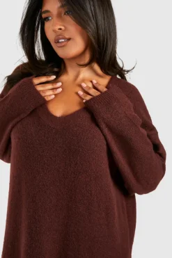 Maxi Dresses|Jumper Dresses*boohoo Plus Slouchy Soft Knit Maxi Knitted Dress chocolate