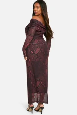 Bodycon Dresses*boohoo Plus Snake Bardot Ring Detail Midaxi Dress black
