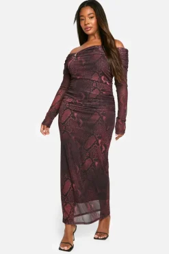 Bodycon Dresses*boohoo Plus Snake Bardot Ring Detail Midaxi Dress black