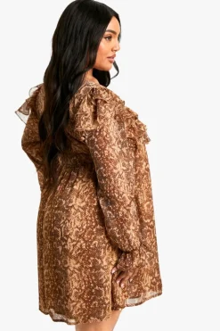 Smock Dresses*boohoo Plus Print Ruffle Smock Mini Dress snake