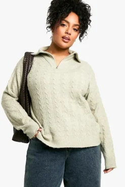 Jumpers*boohoo Plus Soft Cable Funnel Neck Jumper stone