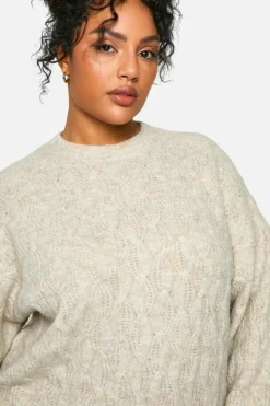 Oversized Jumpers|Jumpers*boohoo Plus Soft Cable Knit Oversized Jumper camel