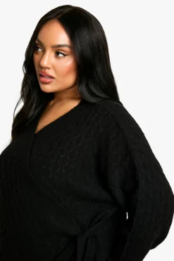 Cardigans|Knitwear*boohoo Plus Soft Cable Knitted Wrap Cardigan black