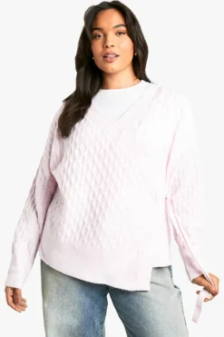 Cardigans|Knitwear*boohoo Plus Soft Cable Knitted Wrap Cardigan pink
