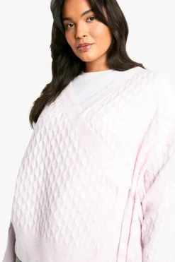 Cardigans|Knitwear*boohoo Plus Soft Cable Knitted Wrap Cardigan pink