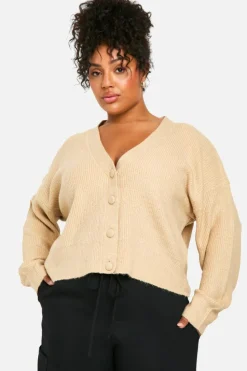Cardigans*boohoo Plus Soft Knit Button Oversized Cardigan biscuit