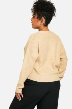Cardigans*boohoo Plus Soft Knit Button Oversized Cardigan biscuit