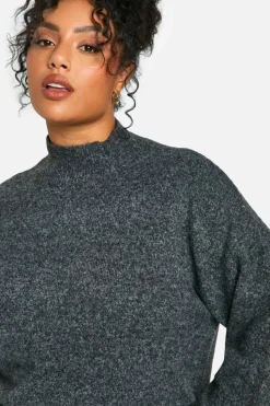 Jumpers*boohoo Plus Soft Knit High Neck Jumper charcoal