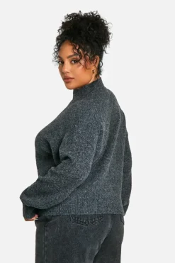 Jumpers*boohoo Plus Soft Knit High Neck Jumper charcoal