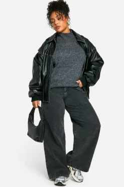 Jumpers*boohoo Plus Soft Knit High Neck Jumper charcoal