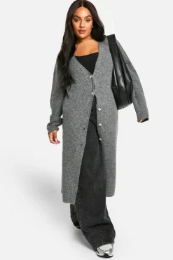 Cardigans*boohoo Plus Soft Knit Longline Knitted Cardigan grey