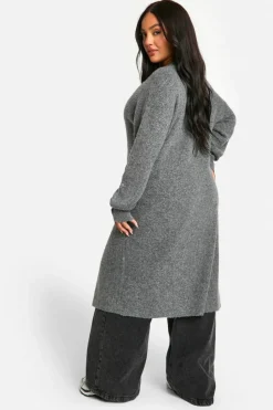 Cardigans*boohoo Plus Soft Knit Longline Knitted Cardigan grey