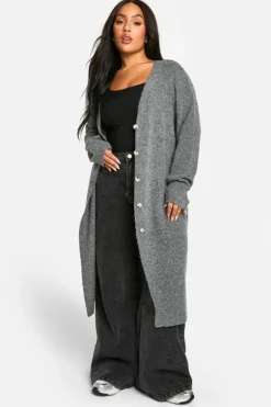 Cardigans*boohoo Plus Soft Knit Longline Knitted Cardigan grey