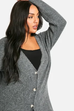 Cardigans*boohoo Plus Soft Knit Longline Knitted Cardigan grey