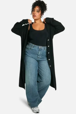Cardigans|Jumpers & Cardigans*boohoo Plus Soft Knit Longline Knitted Cardigan black