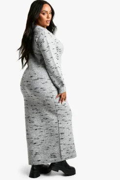 Maxi Dresses|Jumper Dresses*boohoo Plus Soft Knit Marl Knitted Maxi Dress grey