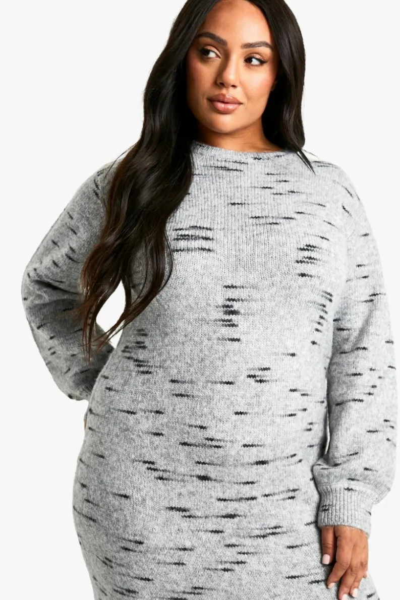 Maxi Dresses|Jumper Dresses*boohoo Plus Soft Knit Marl Knitted Maxi Dress grey