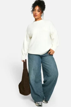 Oversized Jumpers|Jumpers*boohoo Plus Soft Knit Oversized Jumper ecru