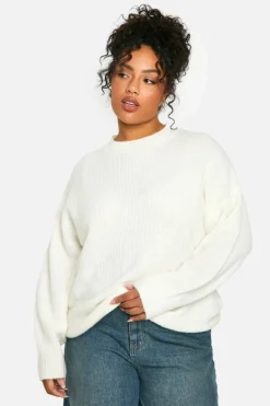 Oversized Jumpers|Jumpers*boohoo Plus Soft Knit Oversized Jumper ecru
