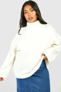 Jumpers|Knitwear*boohoo Plus Soft Knit Roll Neck Jumper stone
