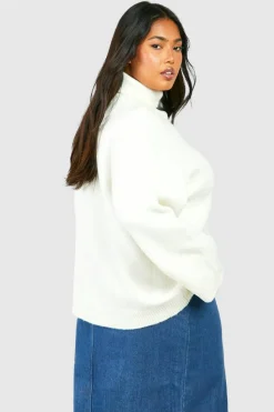 Jumpers|Knitwear*boohoo Plus Soft Knit Roll Neck Jumper stone