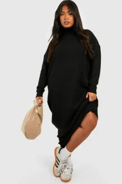 Midi Dresses|Jumper Dresses*boohoo Plus Soft Knit Roll Neck Midi Dress black