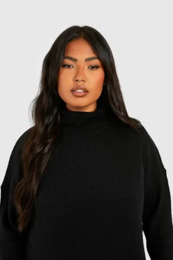 Midi Dresses|Jumper Dresses*boohoo Plus Soft Knit Roll Neck Midi Dress black