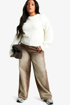 Jumpers|Jumpers & Cardigans*boohoo Plus Soft Knit Seam Detail Crew Neck Slouchy Jumper ecru