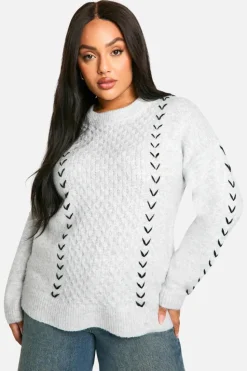 Oversized Jumpers|Jumpers*boohoo Plus Soft Knit Stitch Detail Oversized Jumper grey