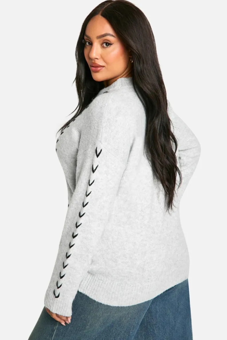 Oversized Jumpers|Jumpers*boohoo Plus Soft Knit Stitch Detail Oversized Jumper grey