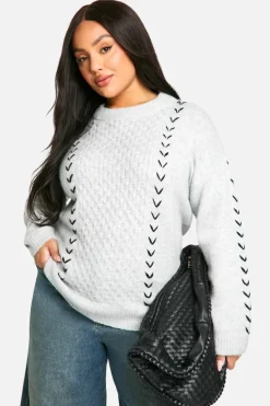 Oversized Jumpers|Jumpers*boohoo Plus Soft Knit Stitch Detail Oversized Jumper grey