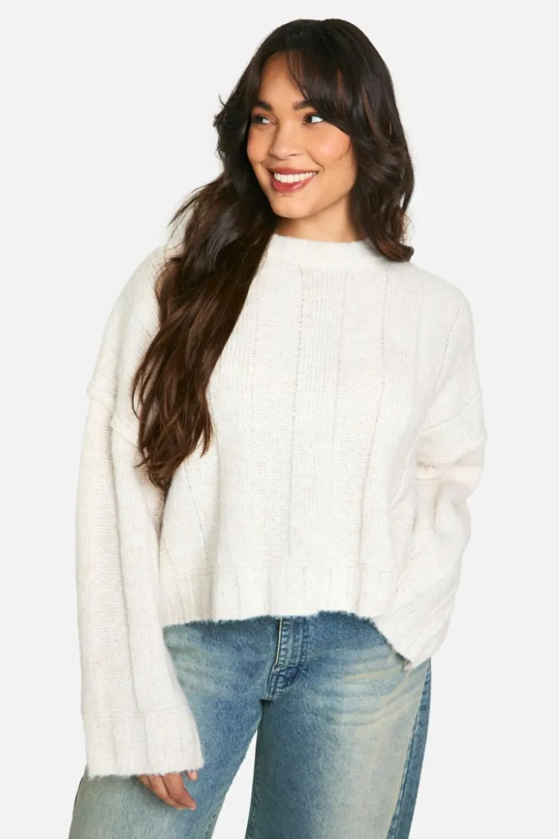 Jumpers|Jumpers & Cardigans*boohoo Plus Soft Knit Wide Rib Exposed Seam Jumper ecru